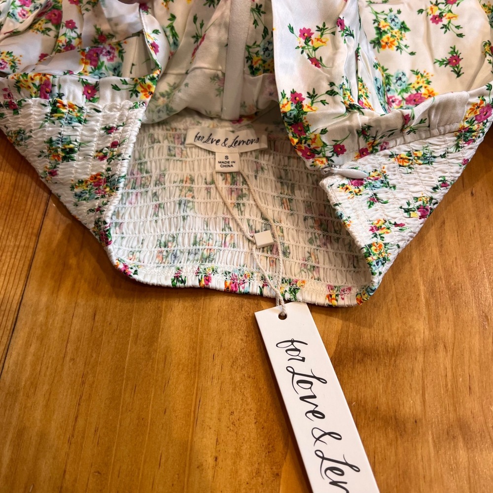 For Love & Lemons Tanya Top Small NWT Floral Puff Sleeve Coquette Crop A7 - Picture 5 of 10